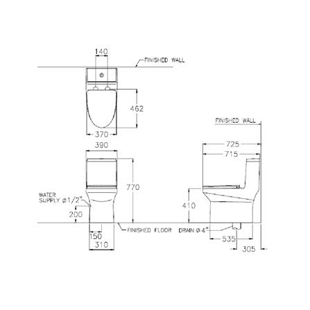 สุขภัณฑ์ 1 ชิ้น COTTO C11000 3/4.8L สีขาว_1