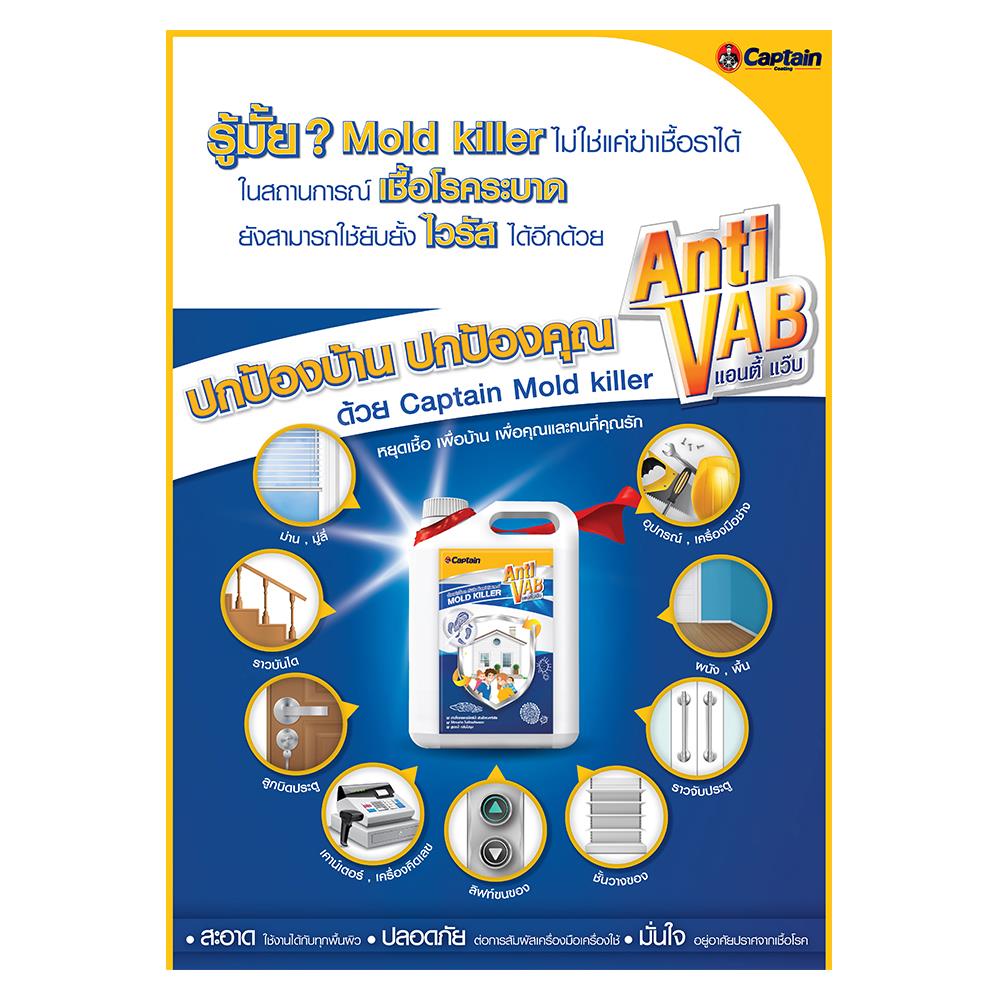 น้ำยากำจัดเชื้อราและตะไคร่น้ำ CAPTAIN MOLD KILLER ANTI VAB 1 แกลลอน