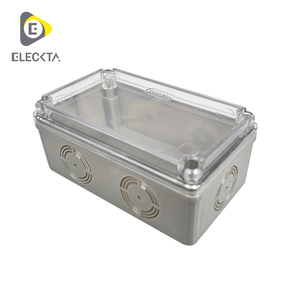 กล่องพลาสติกกันน้ำ ฝาใส ELECKTA 2x4 นิ้ว สีเทา