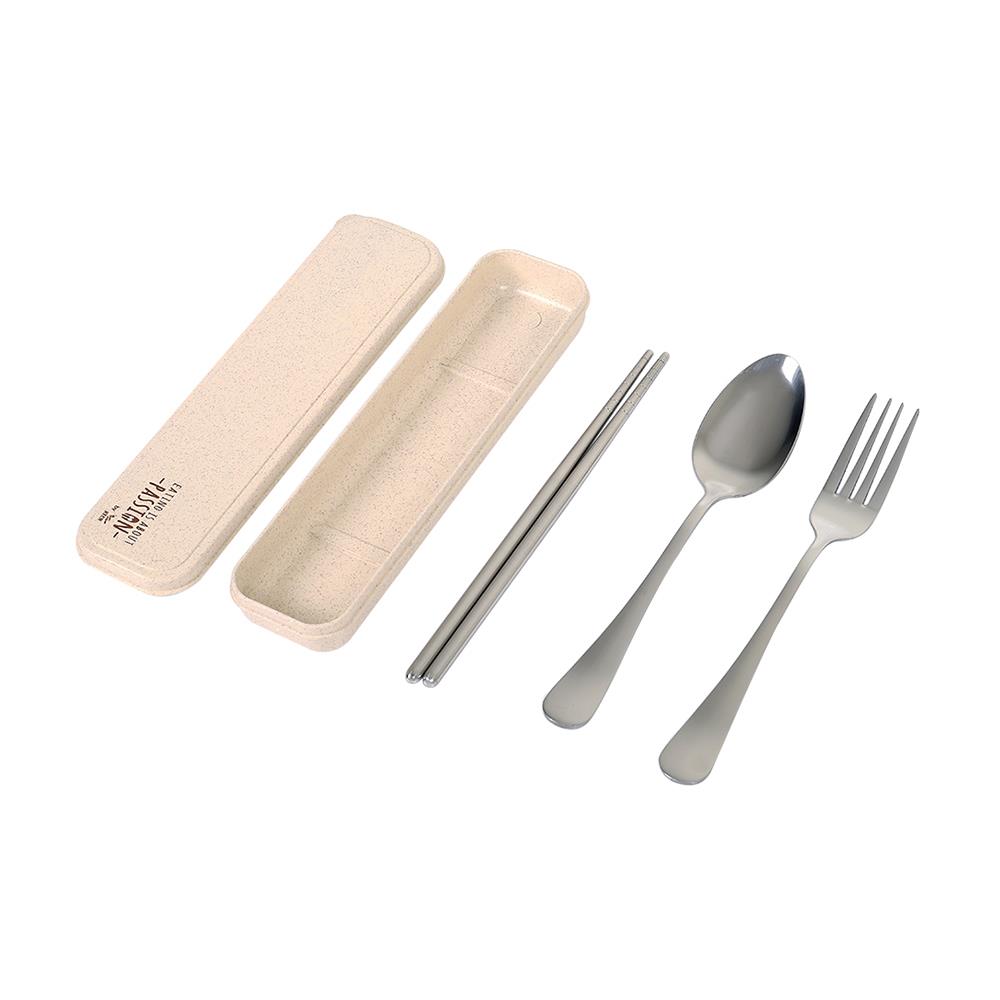 ชุดช้อนส้อมตะเกียบ+กล่องพกพา KECH PASSION สีเบจ