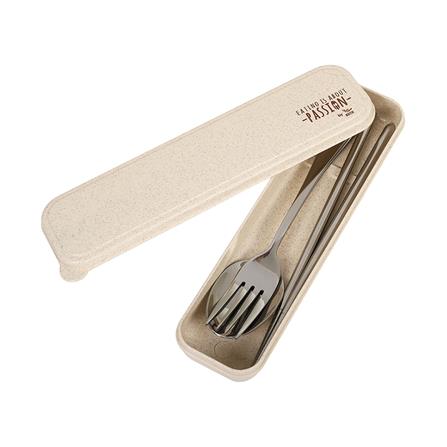 ชุดช้อนส้อมตะเกียบ+กล่องพกพา KECH PASSION สีเบจ_2