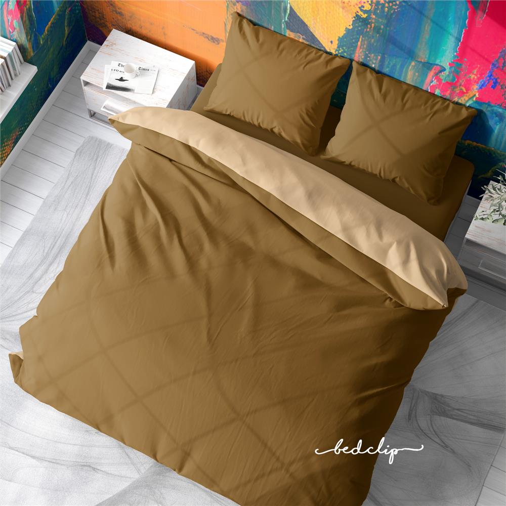 ชุดผ้าปูที่นอน 3.5 ฟุต 2 ชิ้น BED CLIP MICROTEX สีครีมทอง