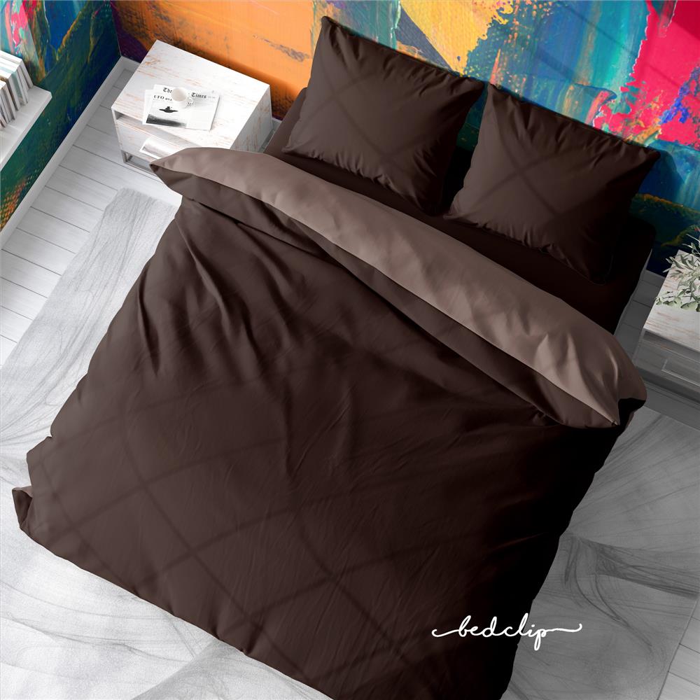 ชุดผ้าปูที่นอน 5 ฟุต 3 ชิ้น BED CLIP MICROTEX สีน้ำตาลเข้ม