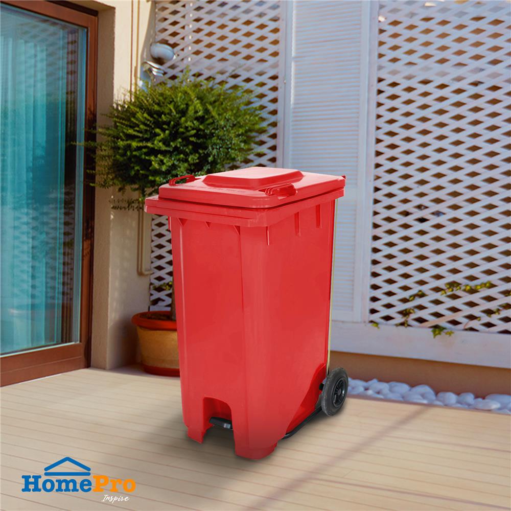 ถังขยะเหลี่ยมขาเหยียบ ฝาเปิด-ปิด ACCO 240 ลิตร สีแดง