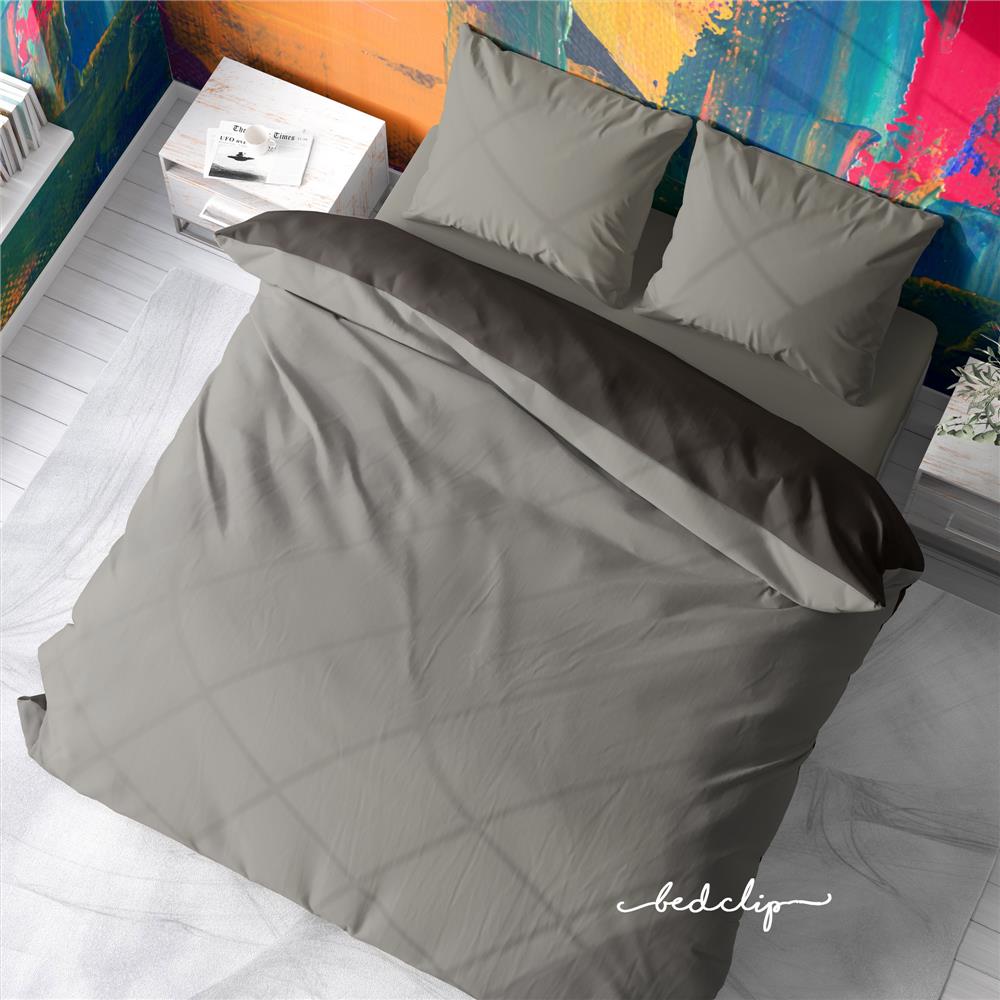 ชุดผ้าปูที่นอน 6 ฟุต 3 ชิ้น BED CLIP MICROTEX สีเทาอ่อน