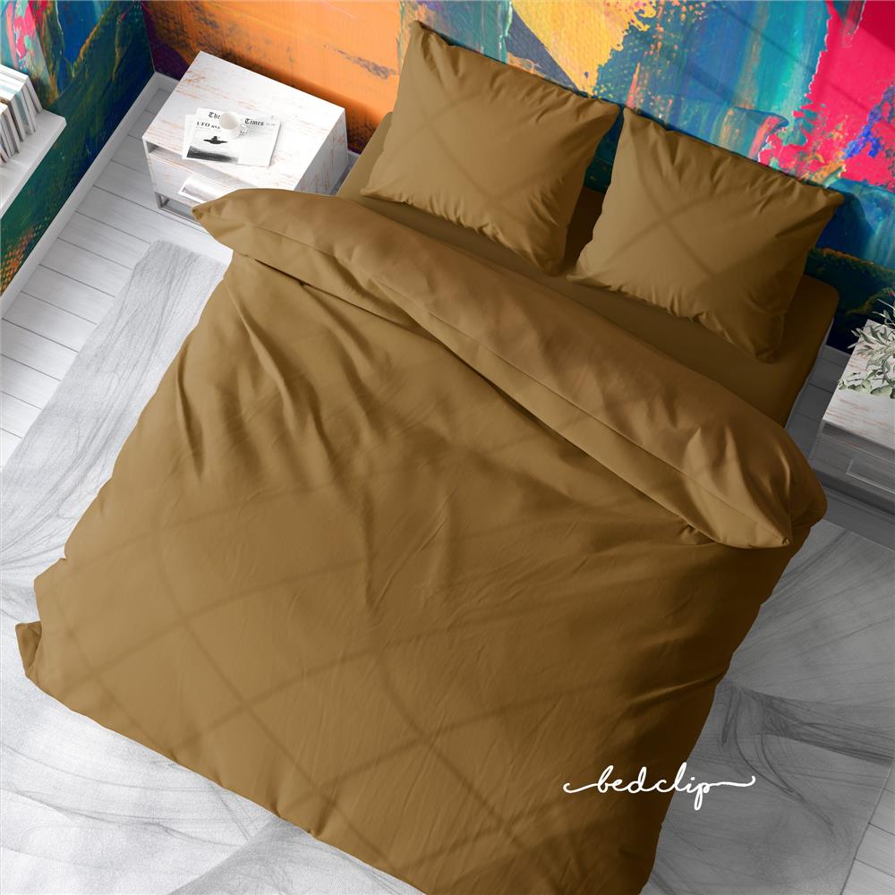 ชุดผ้าปูที่นอน 5 ฟุต 3 ชิ้น BED CLIP MICROTEX สีครีมเข้ม