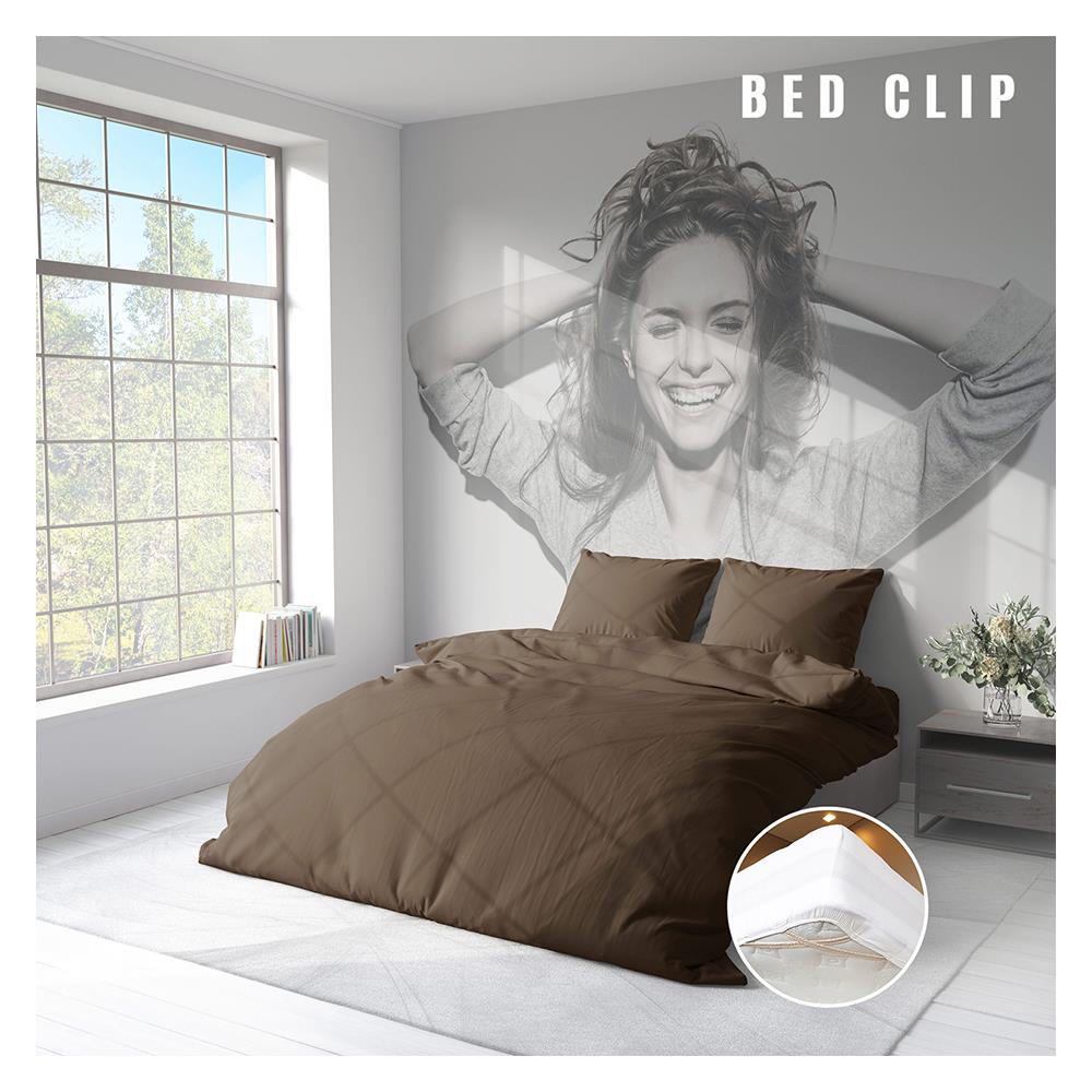 ชุดผ้าปูที่นอน 6 ฟุต 3 ชิ้น BED CLIP MICROTEX สีน้ำตาล