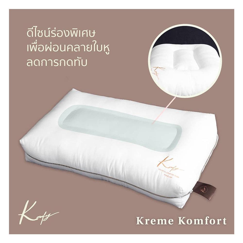 หมอนสุขภาพ ใยสังเคราะห์ KOMFY KREME KOMFORT ไซส์ M 16x27 นิ้ว สีขาว