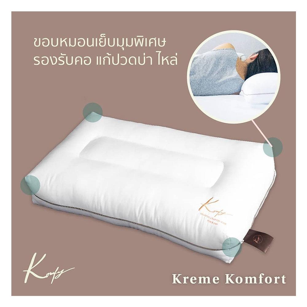หมอนสุขภาพ ใยสังเคราะห์ KOMFY KREME KOMFORT ไซส์ M 16x27 นิ้ว สีขาว