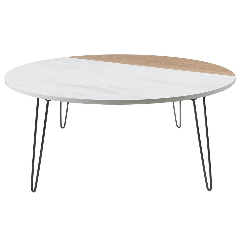 โต๊ะญี่ปุ่นกลม FASTTECT MARBLE 80 ซม. ลายหินขาว/ไม้