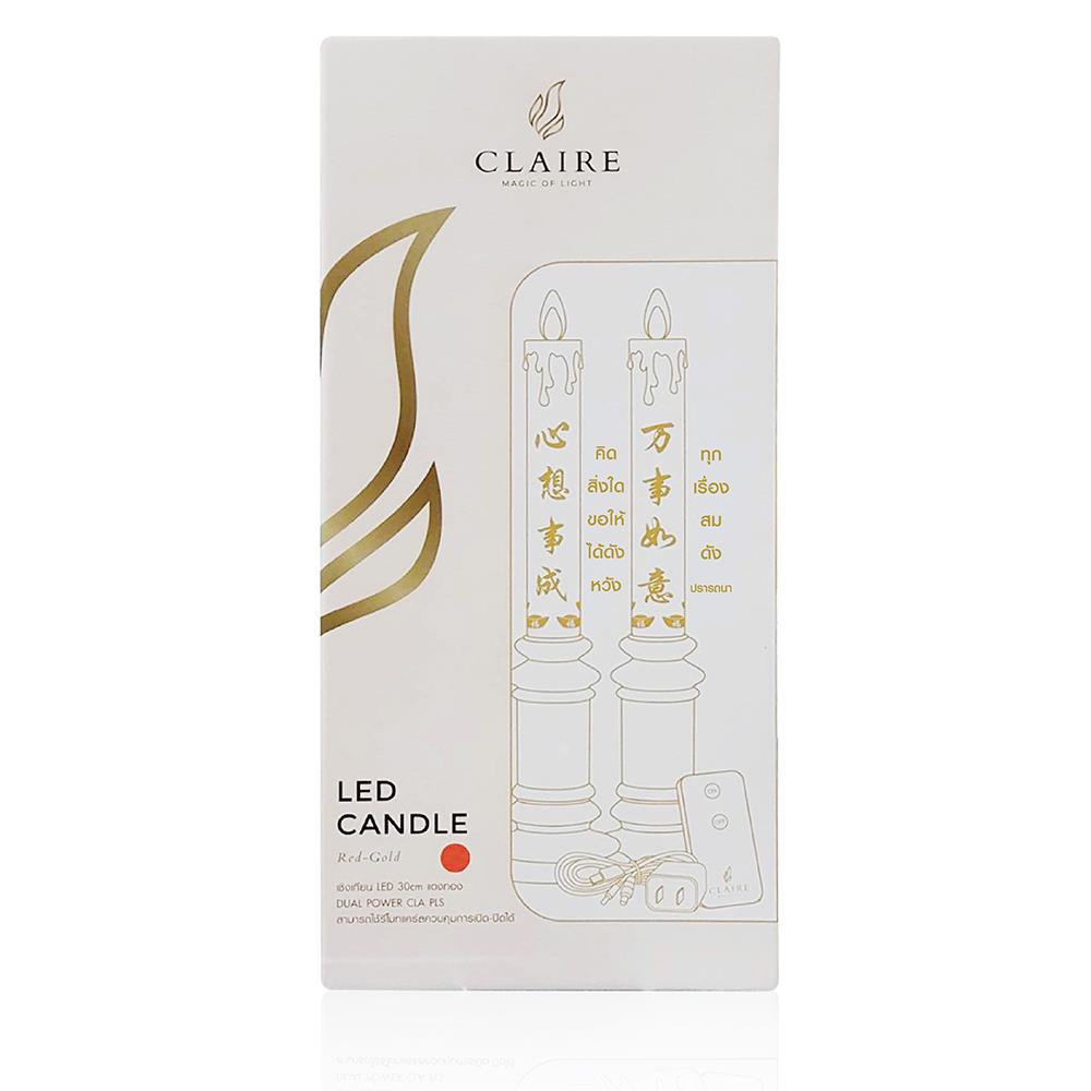 เชิงเทียน LED 30 ซม. สีแดงทอง DUAL POWER CLAIRE