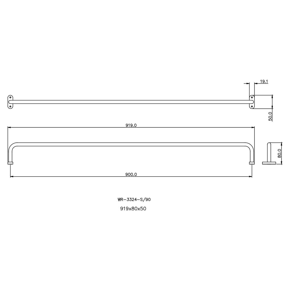 ราวแขวนผ้า WR-3324-S-90 สเตนเลสขัดผิวซาติน