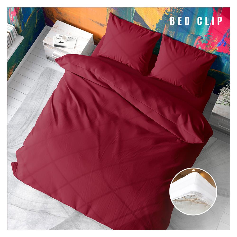 ชุดผ้าปูที่นอน 6 ฟุต 3 ชิ้น BED CLIP MICROTEX สีแดงอมชมพู
