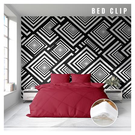 ชุดผ้าปูที่นอน 6 ฟุต 3 ชิ้น BED CLIP MICROTEX สีแดงอมชมพู_1