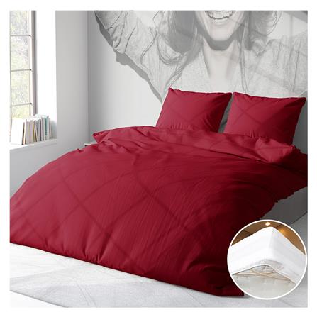 ชุดผ้าปูที่นอน 6 ฟุต 3 ชิ้น BED CLIP MICROTEX สีแดงอมชมพู_2