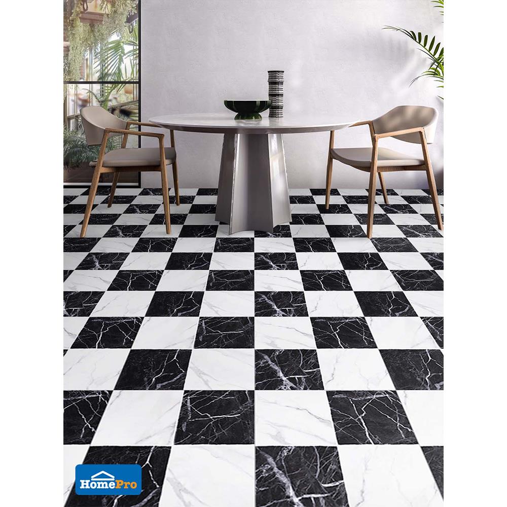 กระเบื้องพื้นพอร์ซเลน  16x16 นิ้ว COTTO มาริโอ้มาร์เบิ้ล ขาว-ดำ ExC PM