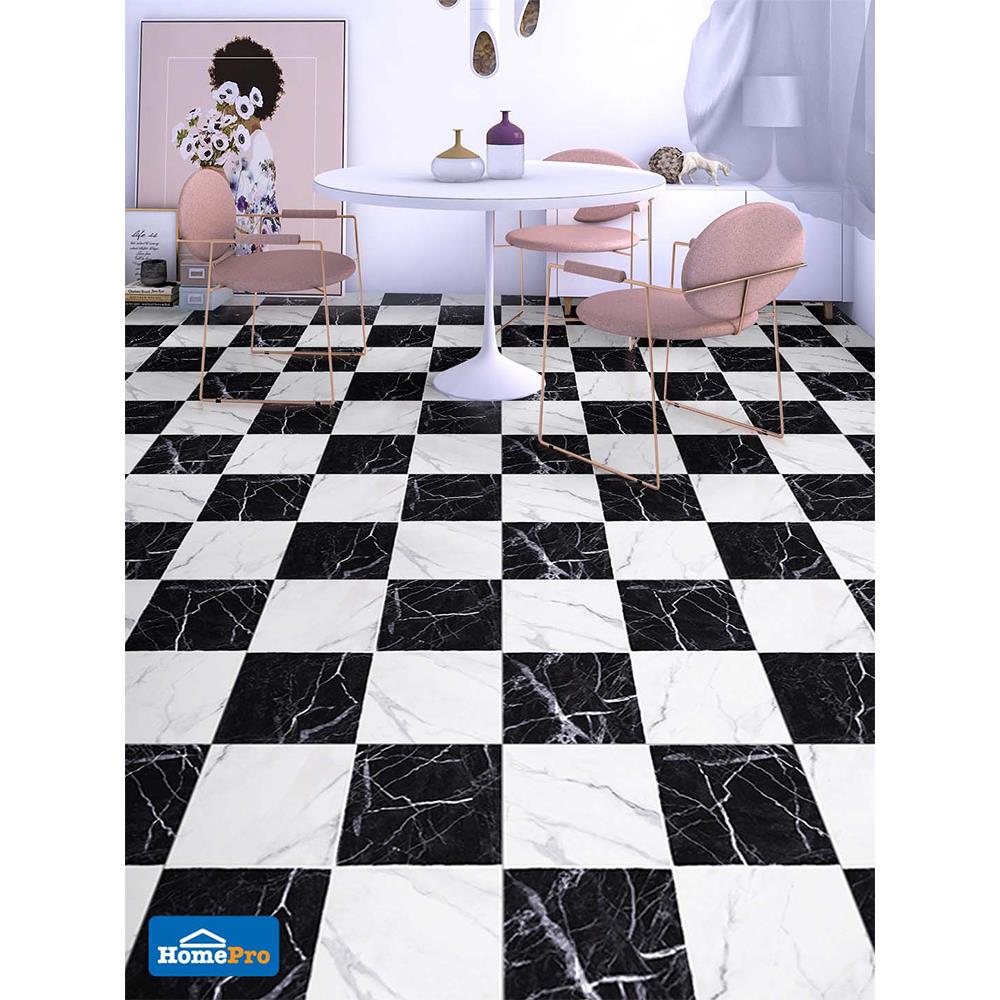 กระเบื้องพื้นพอร์ซเลน  16x16 นิ้ว COTTO มาริโอ้มาร์เบิ้ล ขาว-ดำ ExC PM