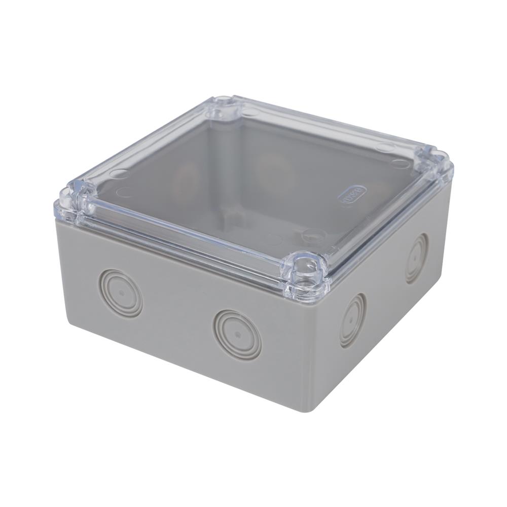 กล่องพลาสติกกันน้ำ ฝาใส ELEKTRA 6x6 นิ้ว สีเทา