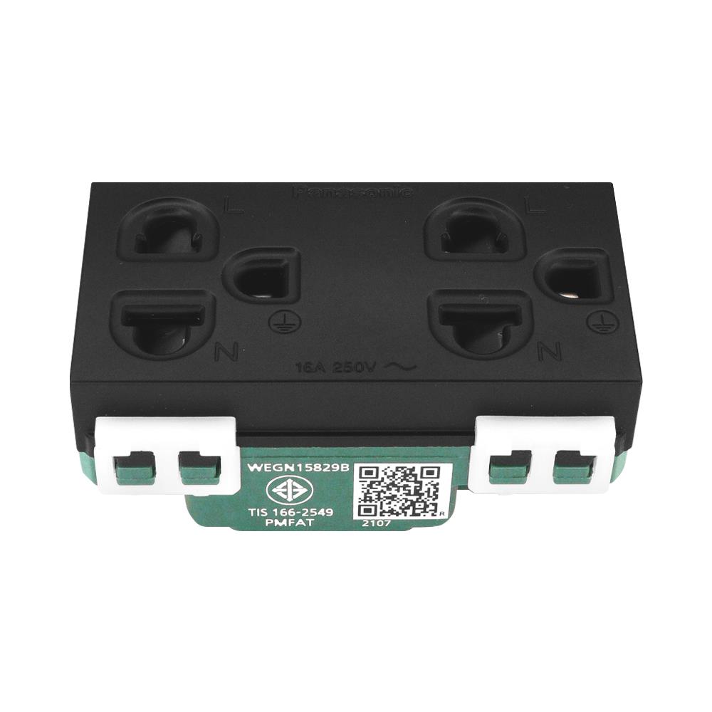 เต้ารับคู่ 3 ขา มีม่านนิรภัย PANASONIC WEGN15829 สีดำ