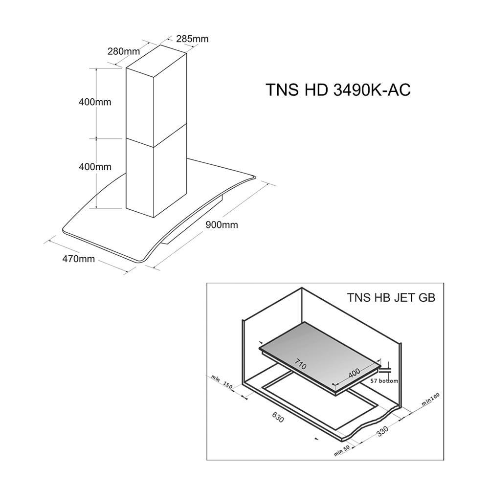 เตาฝัง+เครื่องดูดควัน TECNOSTAR JETGB+HD3490 71 ซม.