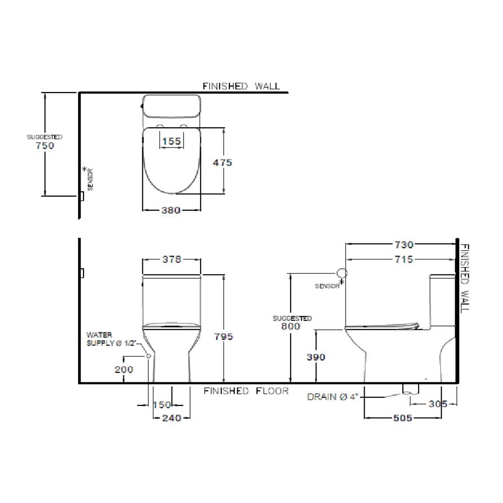 สุขภัณฑ์ 2 ชิ้น COTTO TOUCHLESS C126227 4.5 ลิตร สีขาว