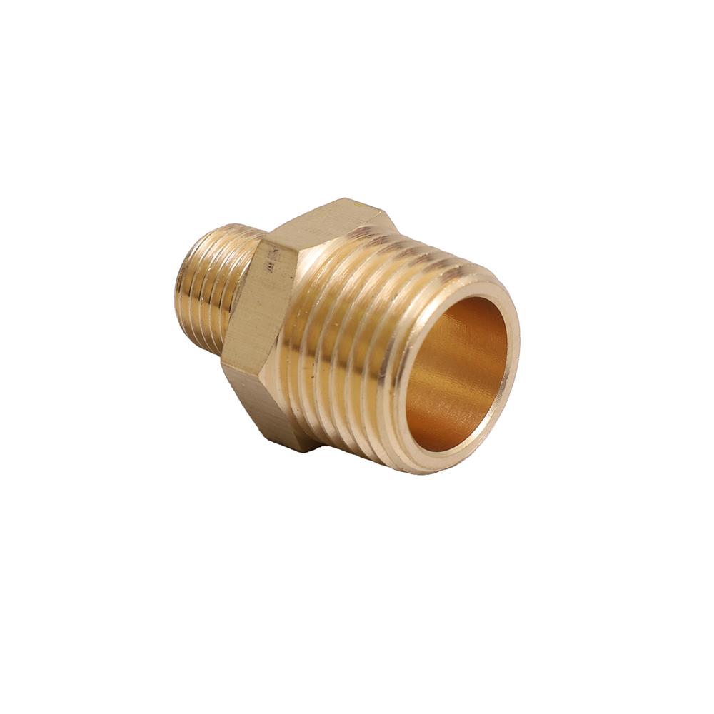 ข้อต่อทองเหลือง เกลียวนอก-นอก HI-TOP MM 4-2 หุน (1/2-1/4 นิ้ว) สีทอง