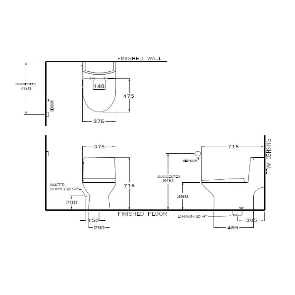 สุขภัณฑ์ 1 ชิ้น COTTO TOUCHLESS C105327 4.5 ลิตร สีขาว