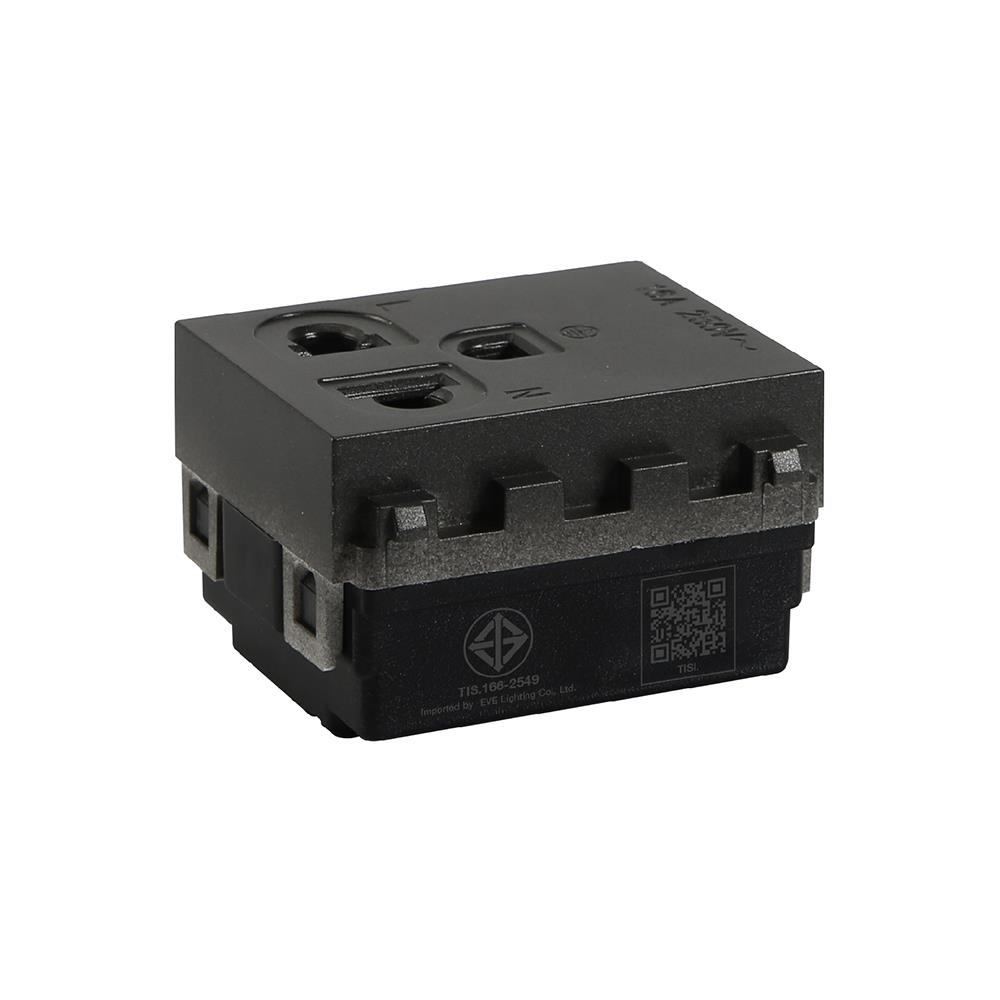 เต้ารับเดี่ยว 3 ขา+ม่านนิรภัย EVE 589810 สีดำ