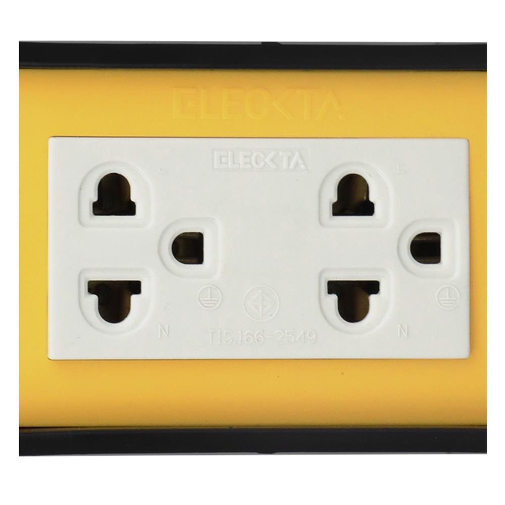 บล็อกยาง 2x4 พร้อมปลั๊กกราวด์คู่ 2 ช่อง ELECKTA V-093 สีเหลือง