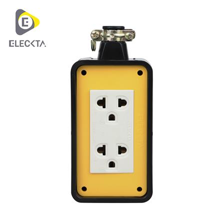 บล็อกยาง 2x4 พร้อมปลั๊กกราวด์คู่ 2 ช่อง ELECKTA V-093 สีเหลือง