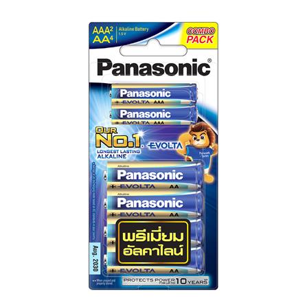 ถ่านอัลคาไลน์ PANASONIC AA EVOLTA แพ็ก 4 ก้อน + AAA 2 ก้อน