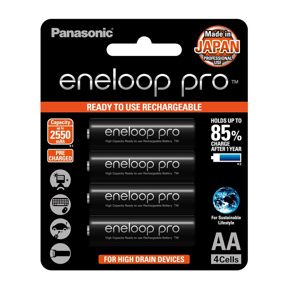 ถ่านชาร์จ PANASONIC AA ENELOOP 3HCCE แพ็ก 4 ก้อน สีดำ