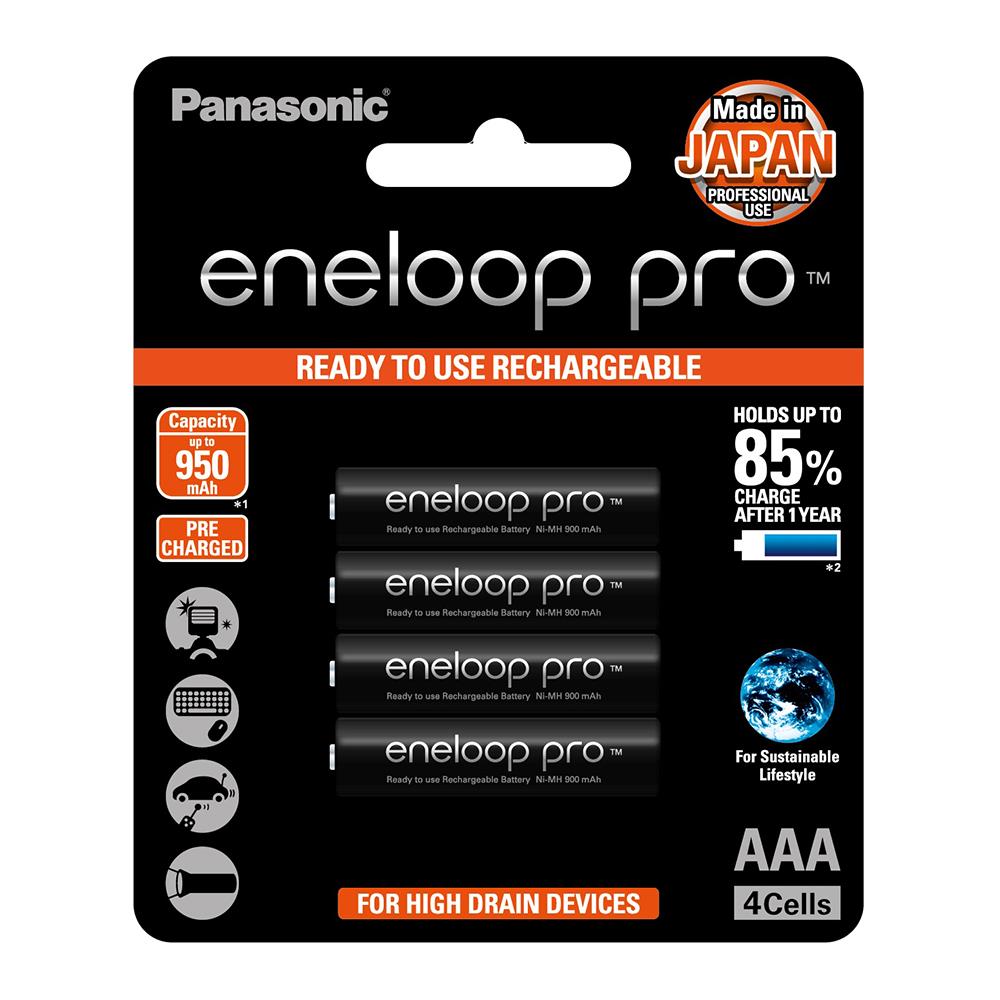 ถ่านชาร์จ PANASONIC AAA ENELOOP 3HCCE แพ็ก 4 ก้อน สีดำ