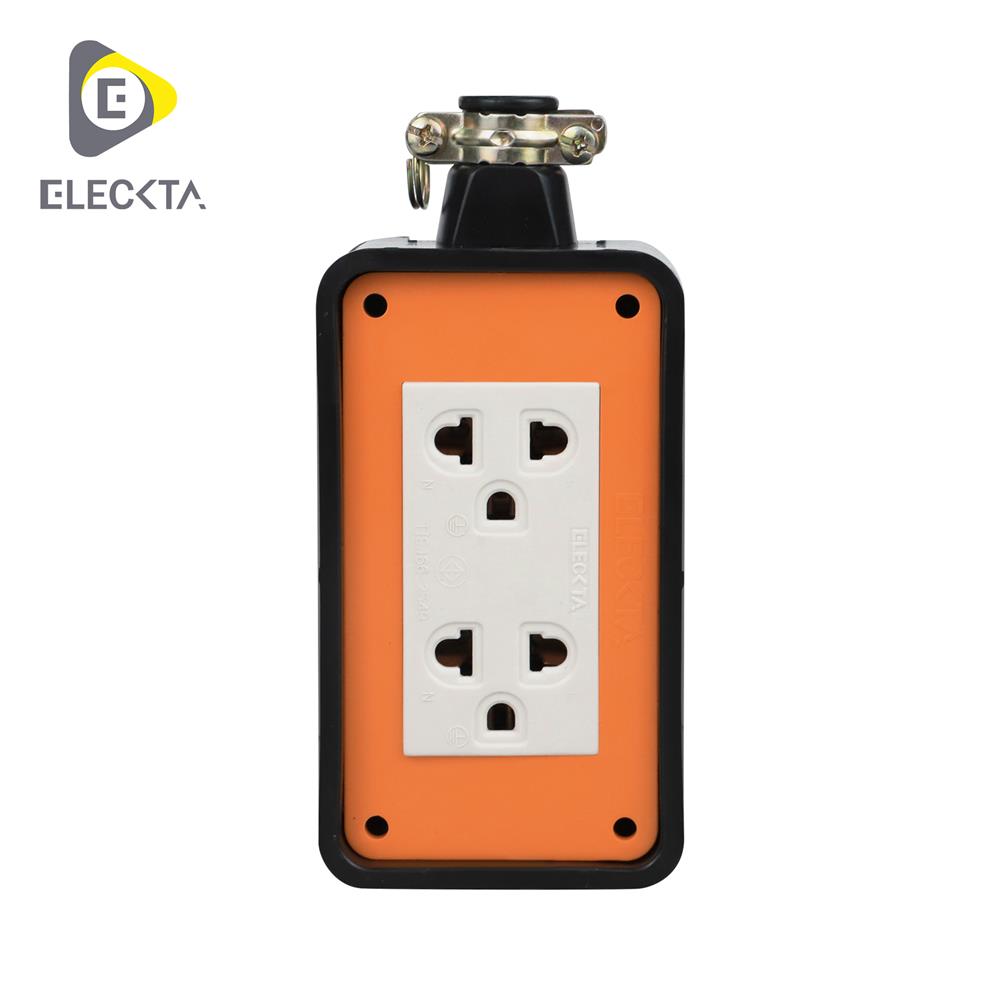 บล็อกยาง 2x4 พร้อมปลั๊กกราวด์คู่ 2 ช่อง ELECKTA V-093 สีส้ม