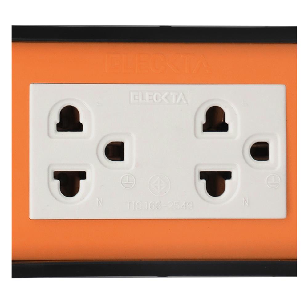 บล็อกยาง 2x4 พร้อมปลั๊กกราวด์คู่ 2 ช่อง ELECKTA V-093 สีส้ม