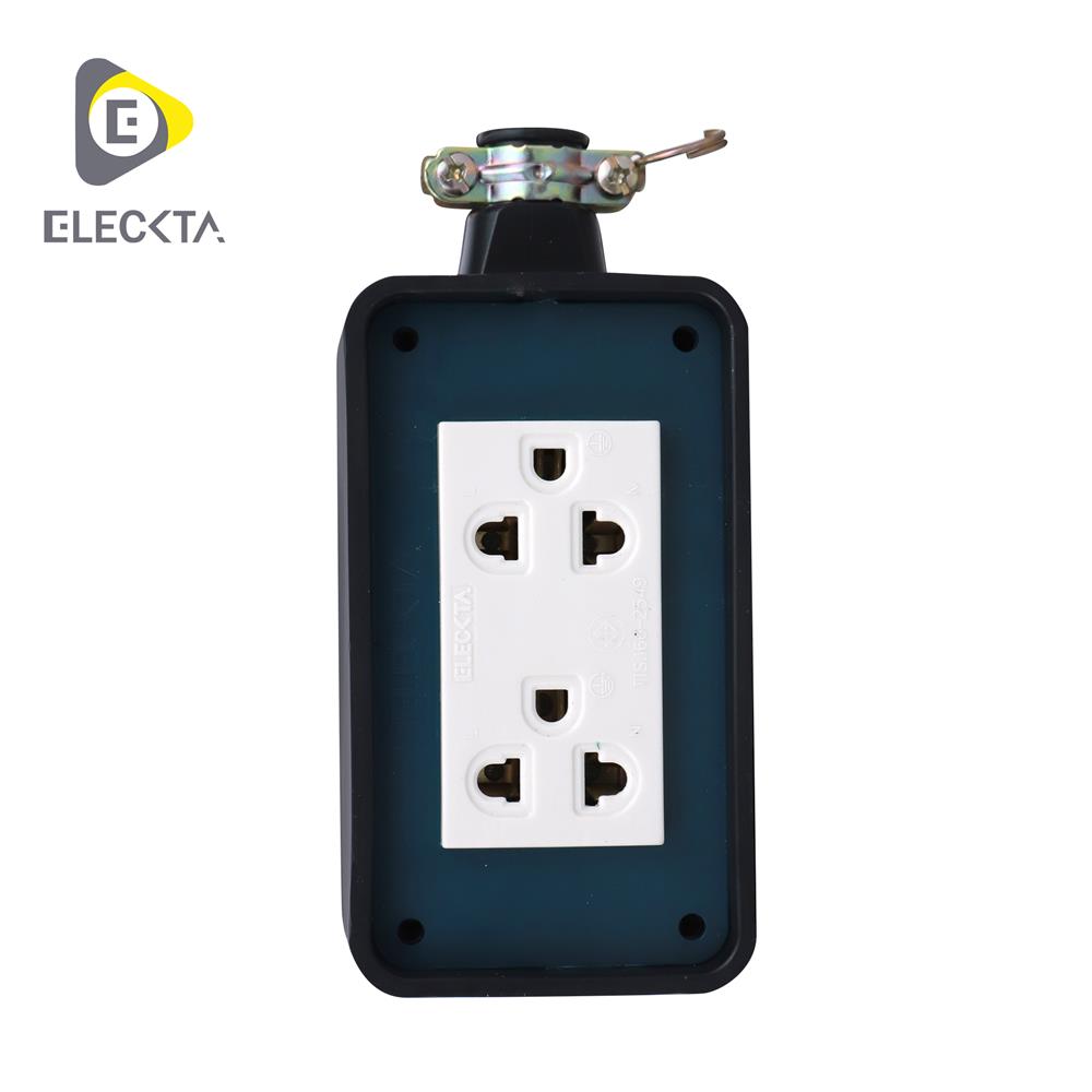 บล็อกยาง 2x4 พร้อมปลั๊กกราวด์คู่ 2 ช่อง ELECKTA V-093 สีเขียว