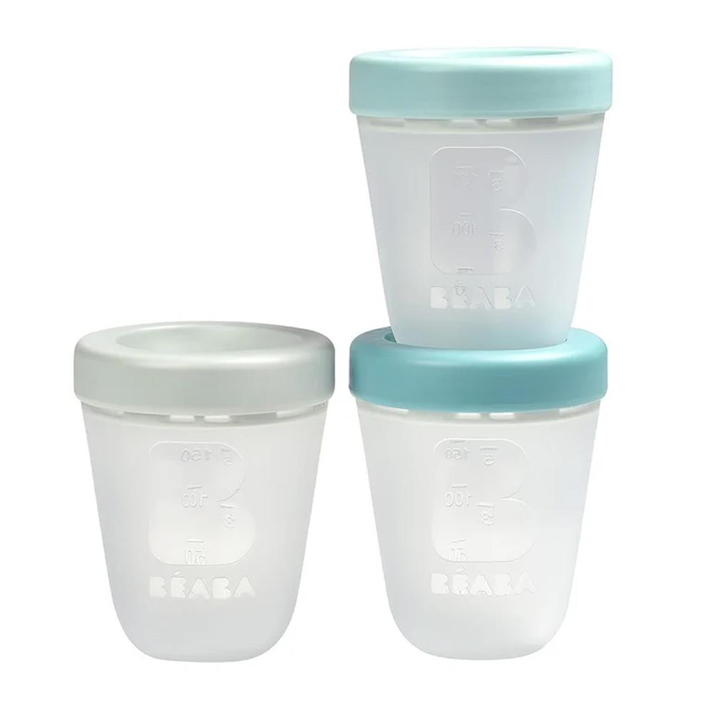 ชุดกระปุกสุญญากาศซิลิโคน 200 มล. BEABA สีฟ้า 3 ชิ้น
