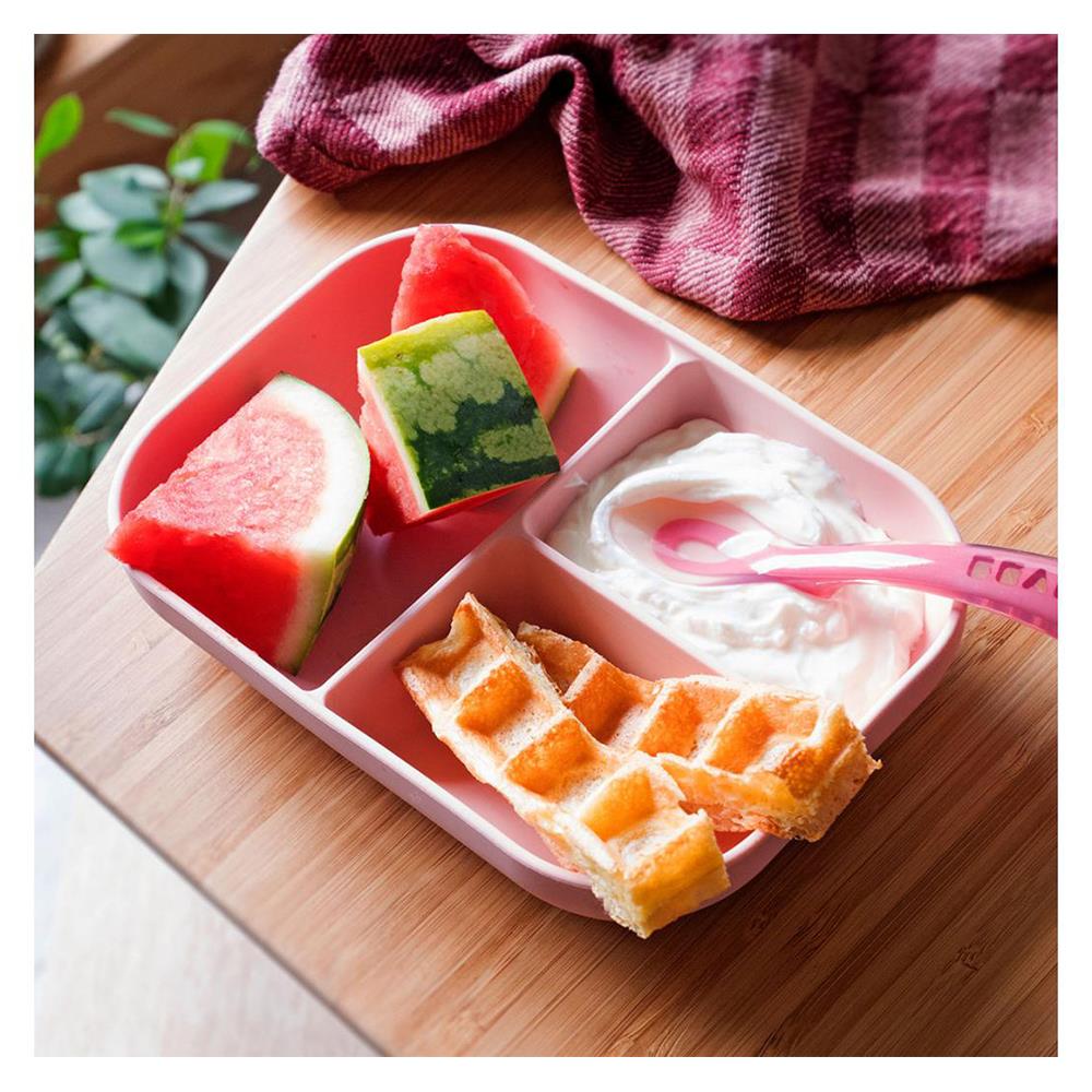 ชุดจานเด็กซิลิโคน 3 ช่อง BEABA สีชมพู 2ชิ้น/ชุด