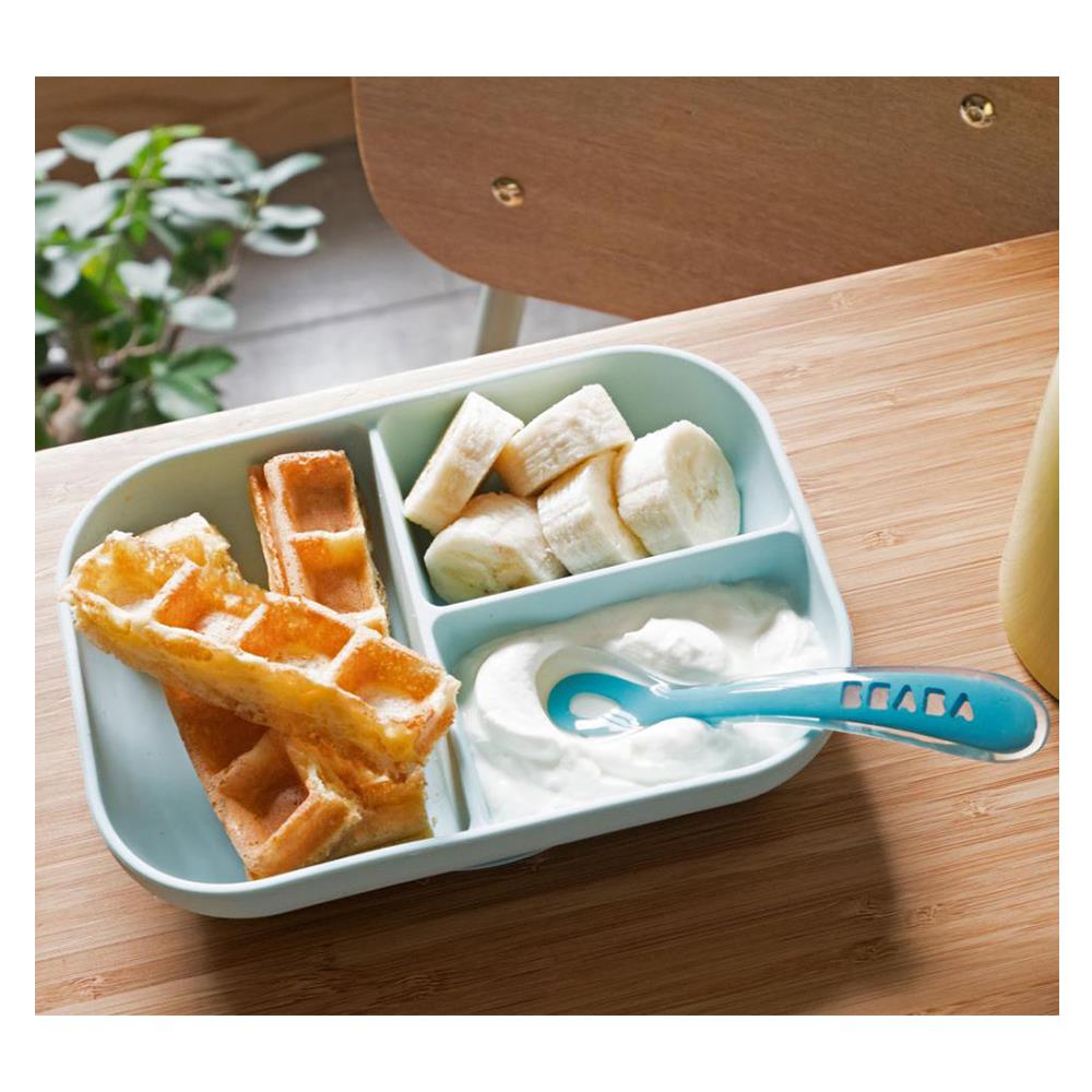 ชุดจานเด็กซิลิโคน 3 ช่อง BEABA สีฟ้า 2ชิ้น/ชุด