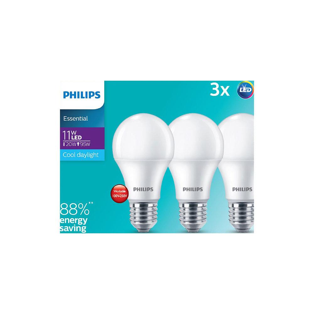 หลอด LED PHILIPS ESSENTIAL 11 วัตต์ DAYLIGHT E27 แพ็ก 3 ชิ้น