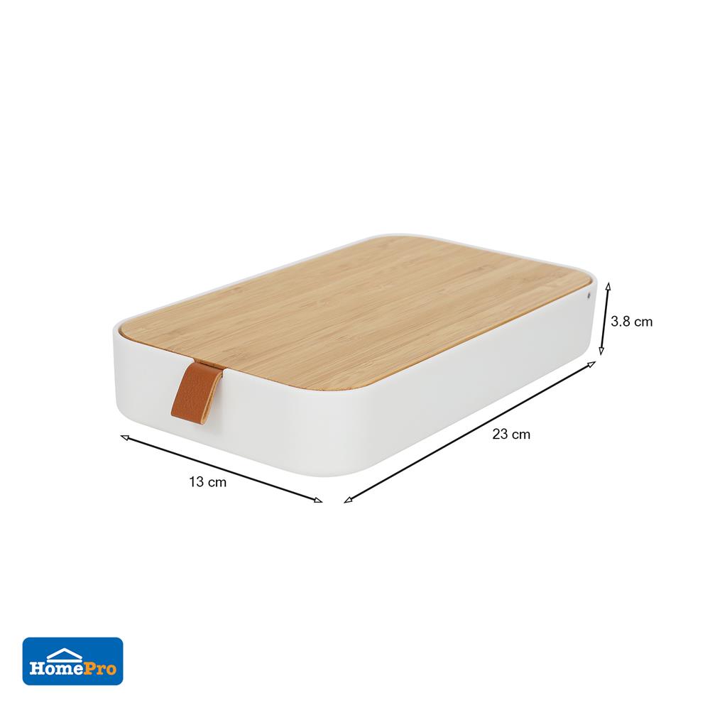 อุปกรณ์จัดเก็บเครื่องสำอาง กล่องไม้ พร้อมกระจก STACKO MOKU 23x13x3.8 ซม. สีขาว