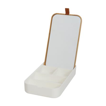 อุปกรณ์จัดเก็บเครื่องสำอาง กล่องไม้ พร้อมกระจก STACKO MOKU 23x13x3.8 ซม. สีขาว_0