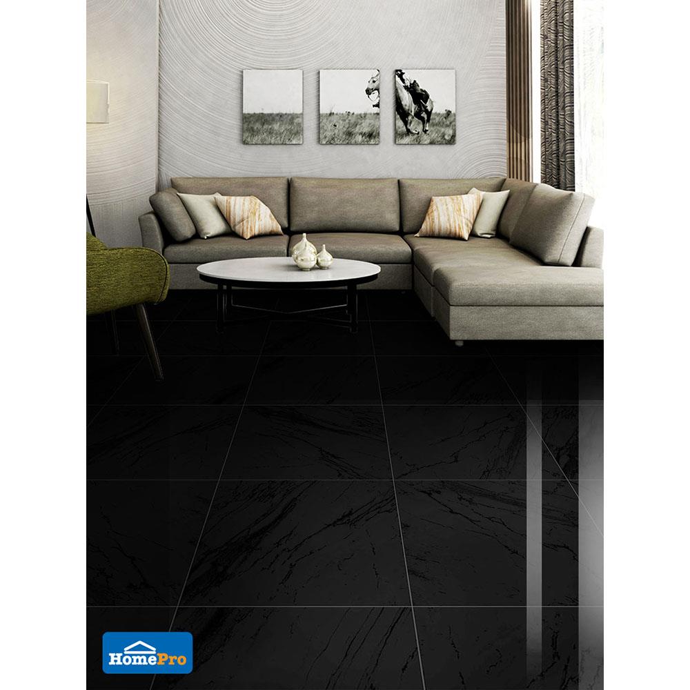 กระเบื้องพื้นพอร์ซเลน 60x60 ซม. CERGRES ซาโมเน่ แบล็ค A 1.44M2