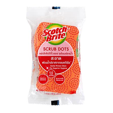 ฟองน้ำพร้อมใยขัด SCOTCH-BRITE SCRUB DOTS 11.4x6.9 ซม. สีส้ม