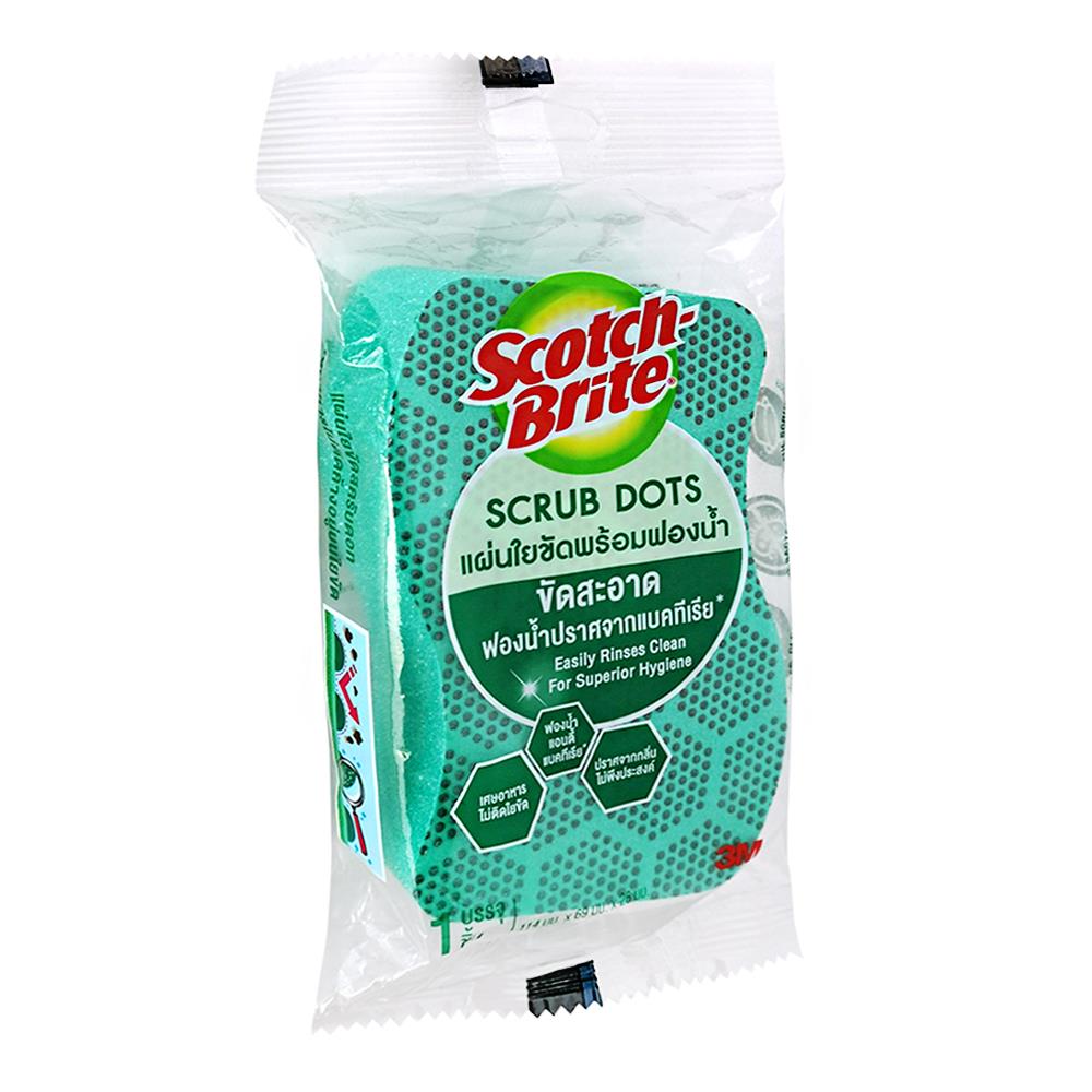 ฟองน้ำพร้อมใยขัด SCOTCH-BRITE SCRUB DOTS 11.4x6.9 ซม. สีเขียว
