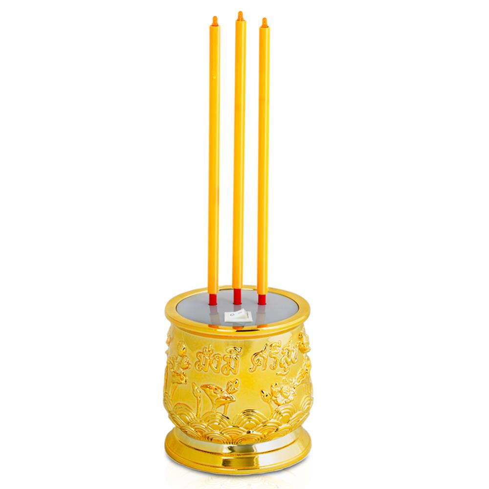 กระถางธูป LED 3 ดอก CLAIRE 28 ซม. สีเหลืองทอง