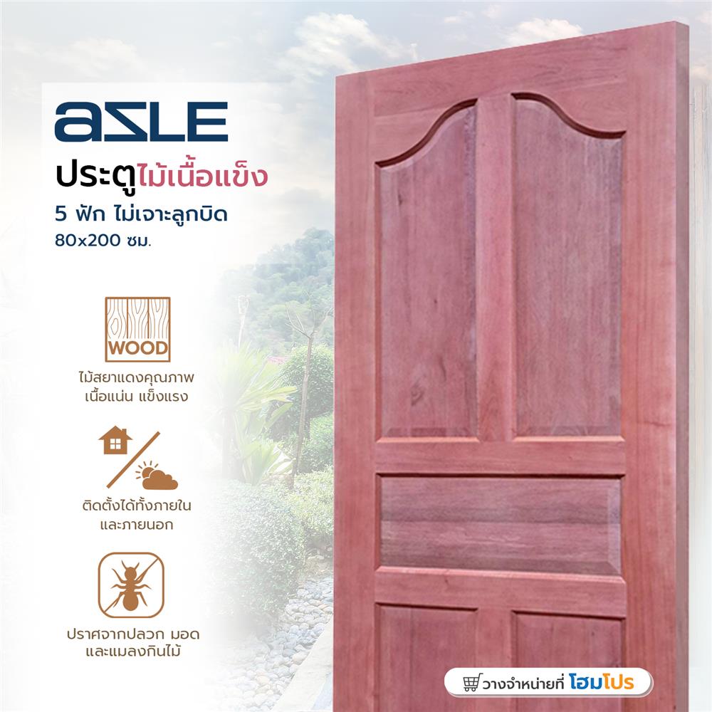 ประตูไม้เนื้อแข็ง AZLE 5 ฟักปีกนก 80X200 ซม. ไม่เจาะลูกบิด