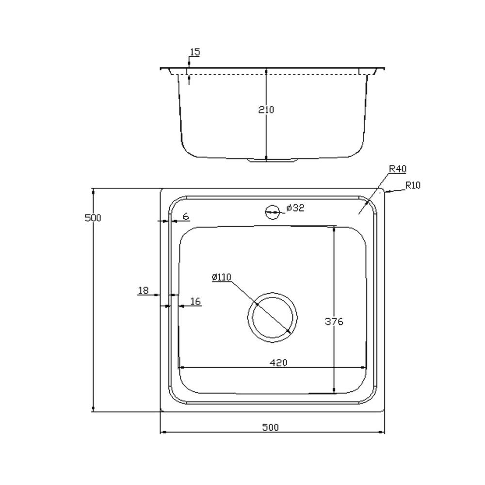 ซิงค์ฝัง 1หลุม LINEA V50.50 1B สเตนเลส