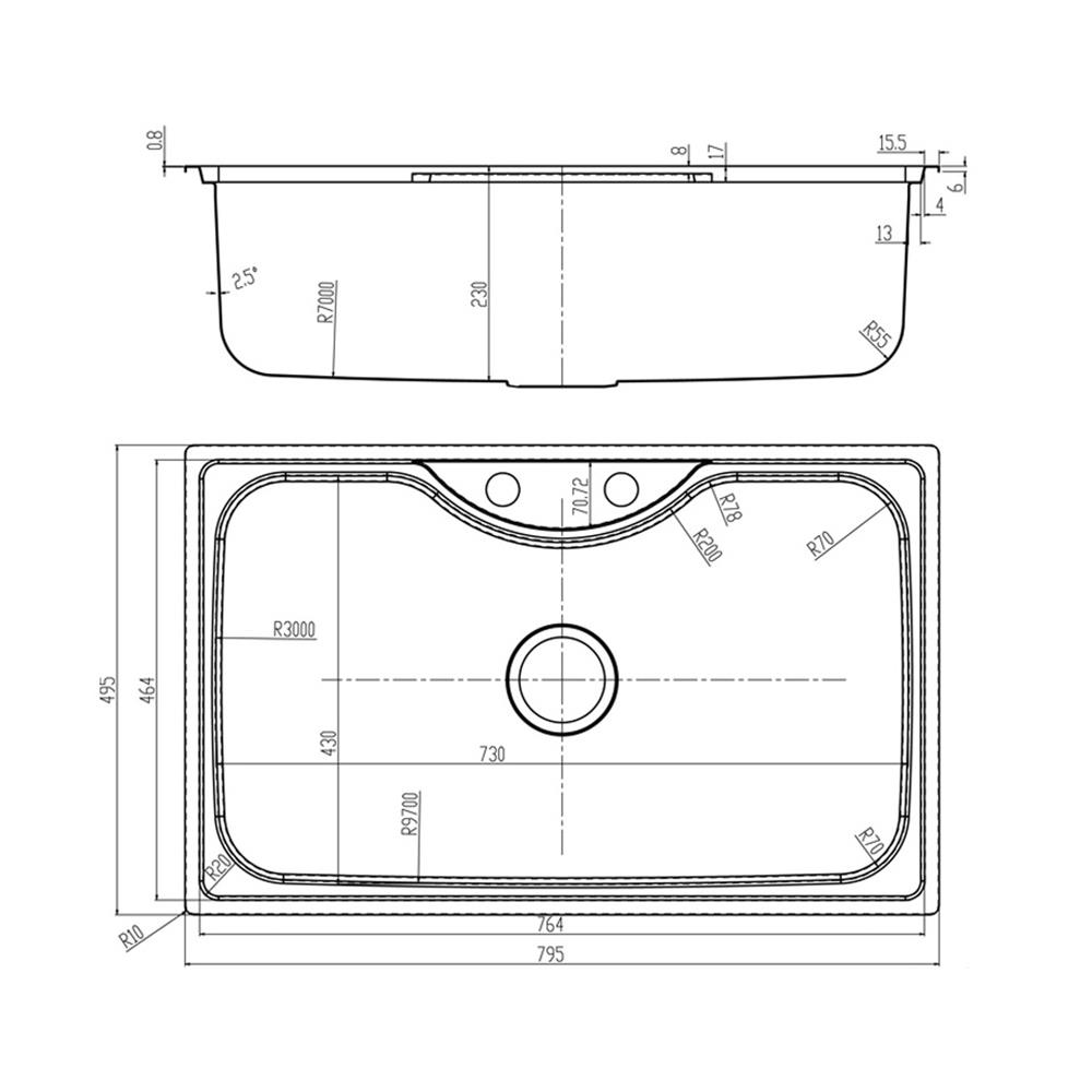 ซิงค์ฝัง 1หลุม LINEA V80.50 1B สเตนเลส