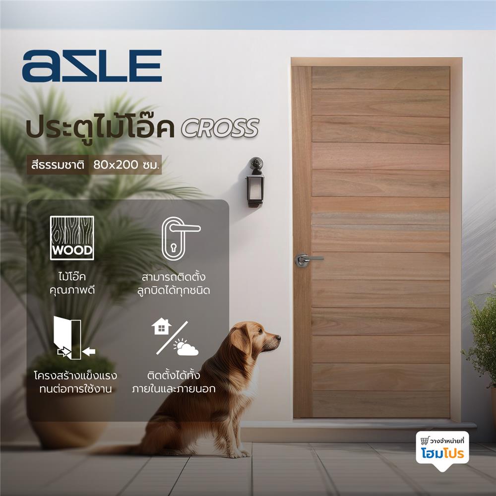ประตูไม้โอ๊ค AZLE CROSS 80x200 ซม. สีธรรมชาติ ไม่เจาะลูกบิด